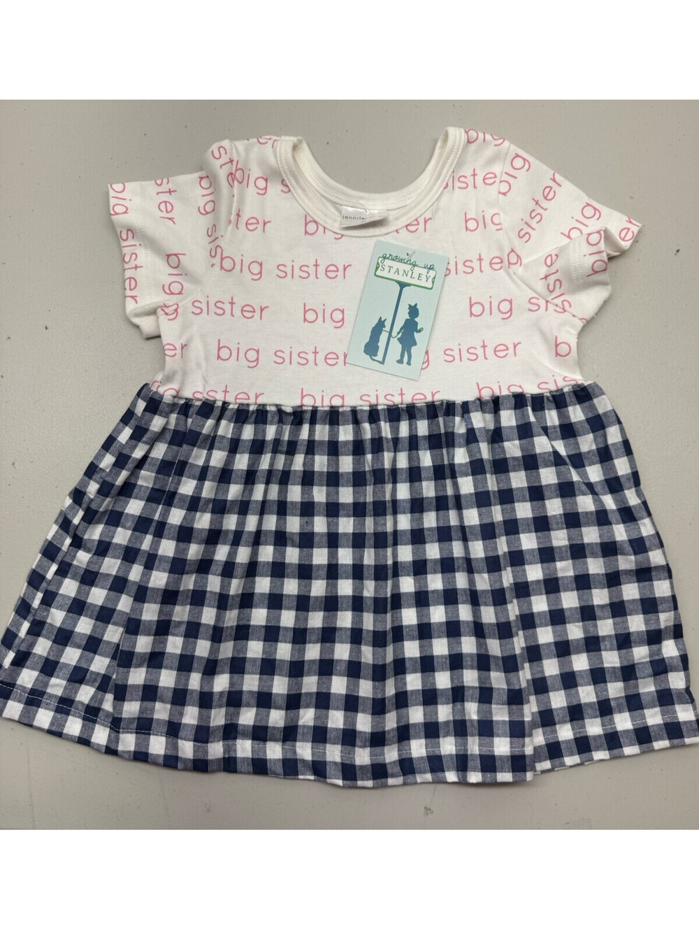 Jennifer Ann New Toddler 2T Big Sister Dress Gingham Shirt Knit Top USA Made